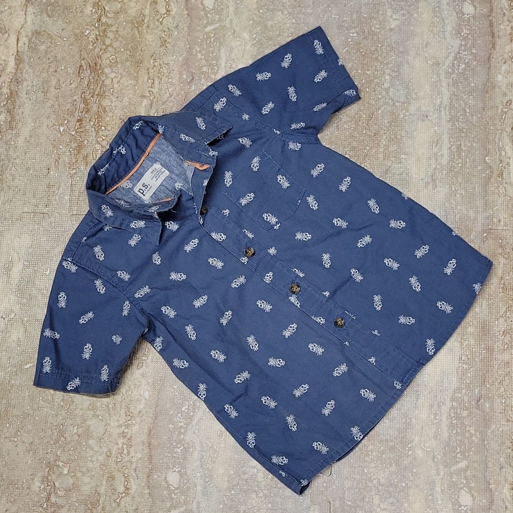 P.S. TODDLER YOUTH PINEAPPLE SKULLS SHORT SLEEVE BUTTONDOWN SHIRT SIZE 3T